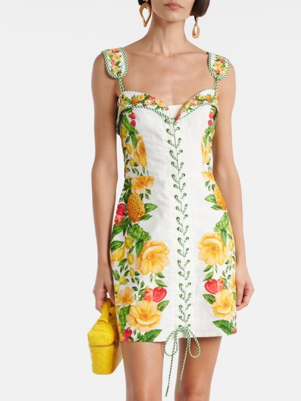 FARM Rio Picnic Flowers Citrus Floral Linen Blend Corset Mini Dress NWT S